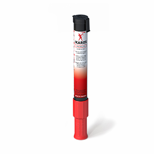 A product image of the red hand flare, an emergency flare which can be used for ships, lifeboats and life rafts.